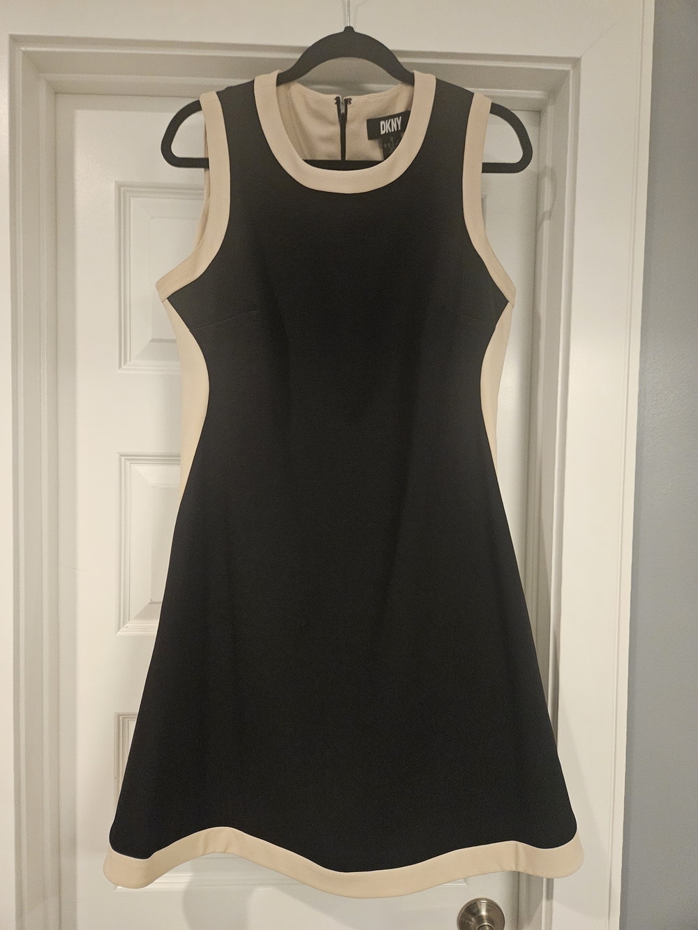 DKNY Black Dress with Cream Trim Sleeveless A-Line Size 16